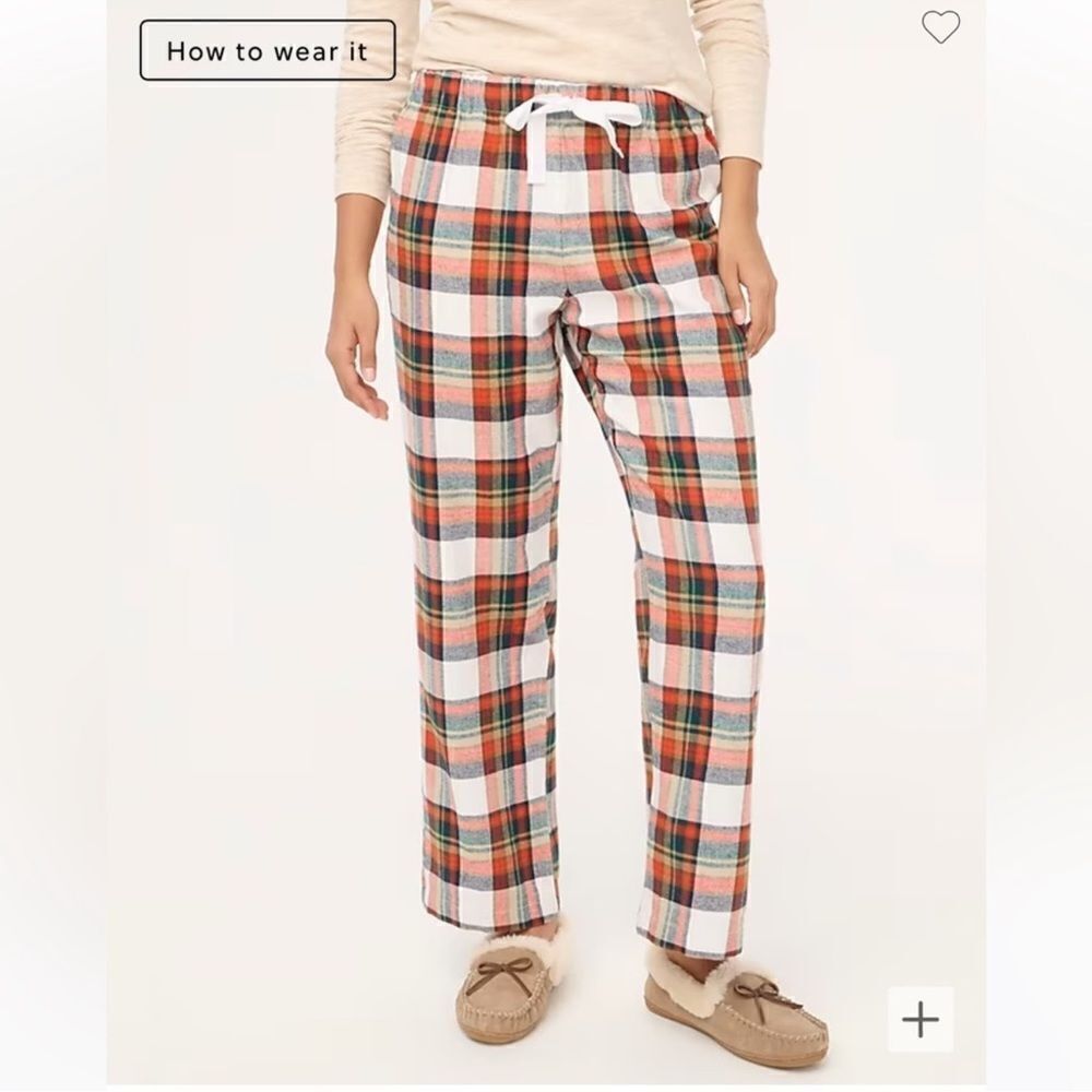 J.Crew M Ivory Multi Printed Christmas Holiday Plaid Flannel PJ Pants